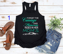 Load image into Gallery viewer, Forget the Carriage This Princess Rides in Her Mom's (any name) Mustang Girls Racerback Flowy Tank Top