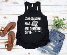 Load image into Gallery viewer, Real Grandmas Drive a Mustang Ladies Flowy Racerback Tank Top