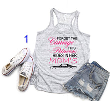 Load image into Gallery viewer, Forget the Carriage This Princess Rides in Her Mom's (any name) Mustang Girls Racerback Flowy Tank Top