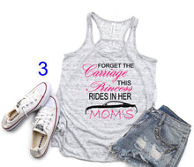 Load image into Gallery viewer, Forget the Carriage This Princess Rides in Her Mom's (any name) Mustang Girls Racerback Flowy Tank Top