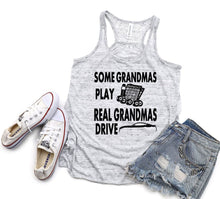 Load image into Gallery viewer, Real Grandmas Drive a Mustang Ladies Flowy Racerback Tank Top