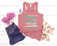Load image into Gallery viewer, Forget the Carriage This Princess Rides in Her Mom's (any name) Mustang Girls Racerback Flowy Tank Top