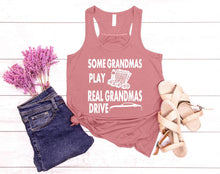 Load image into Gallery viewer, Real Grandmas Drive a Mustang Ladies Flowy Racerback Tank Top