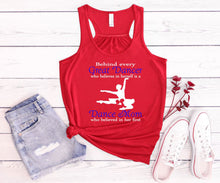 Load image into Gallery viewer, Behind Every Great Dancer is a Dance Mom Ladies Flowy Racerback Tank Top