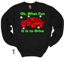 Load image into Gallery viewer, Oh, What Fun it is to Drive.... Adult T Shirt or Sweatshirt Choose your Mustang!