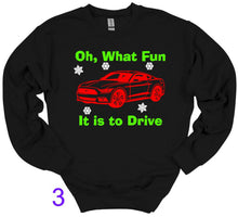 Load image into Gallery viewer, Oh, What Fun it is to Drive.... Adult T Shirt or Sweatshirt Choose your Mustang!