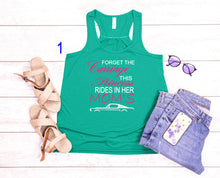 Load image into Gallery viewer, Forget the Carriage This Princess Rides in Her Mom's (any name) Mustang Girls Racerback Flowy Tank Top