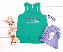 Load image into Gallery viewer, Your Own Text Mustang (Choose your Car) Girls and Ladies Flowy Racerback Tank Top