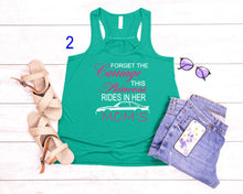 Load image into Gallery viewer, Forget the Carriage This Princess Rides in Her Mom's (any name) Mustang Girls Racerback Flowy Tank Top