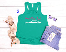 Load image into Gallery viewer, Your Own Text Mustang (Choose your Car) Girls and Ladies Flowy Racerback Tank Top