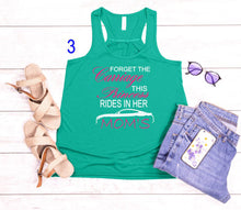 Load image into Gallery viewer, Forget the Carriage This Princess Rides in Her Mom's (any name) Mustang Girls Racerback Flowy Tank Top