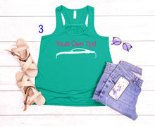 Load image into Gallery viewer, Your Own Text Mustang (Choose your Car) Girls and Ladies Flowy Racerback Tank Top