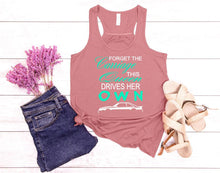 Load image into Gallery viewer, Forget the Carriage This Queen Drives Her Own Mustang (Choice of Car) Ladies Flowy Racerback Tank Top