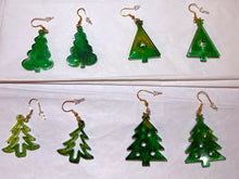 Load image into Gallery viewer, Green Christmas tree-shaped earrings on a white background