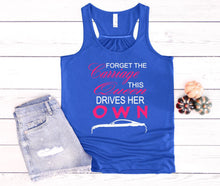 Load image into Gallery viewer, Forget the Carriage This Queen Drives Her Own Mustang (Choice of Car) Ladies Flowy Racerback Tank Top