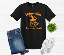 Load image into Gallery viewer, black t shirt chinchillin' for some treats halloween shirt