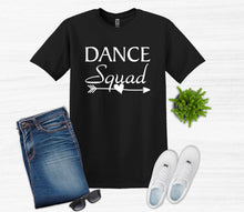 Load image into Gallery viewer, black t shirt dance squad text