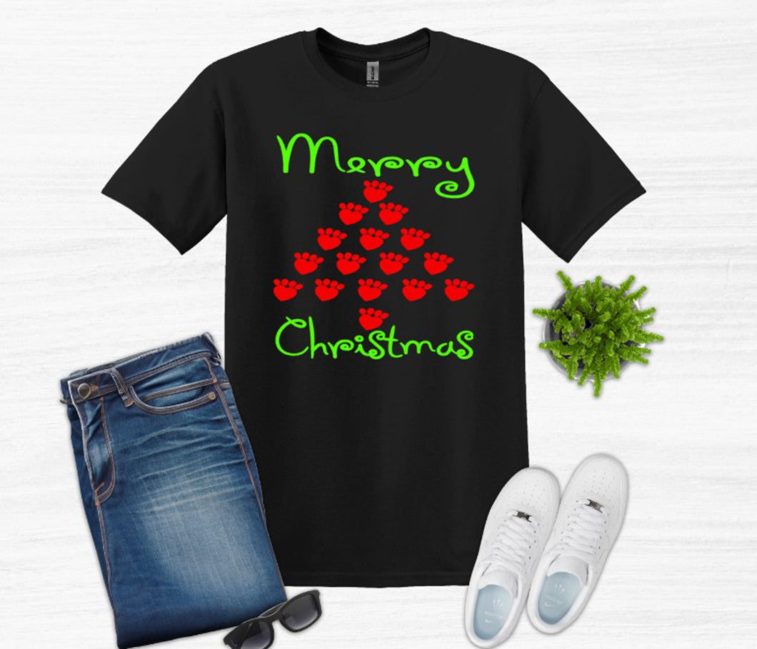 Paw Print Christmas Tree Youth and Adult T Shirt or Sweatshirt