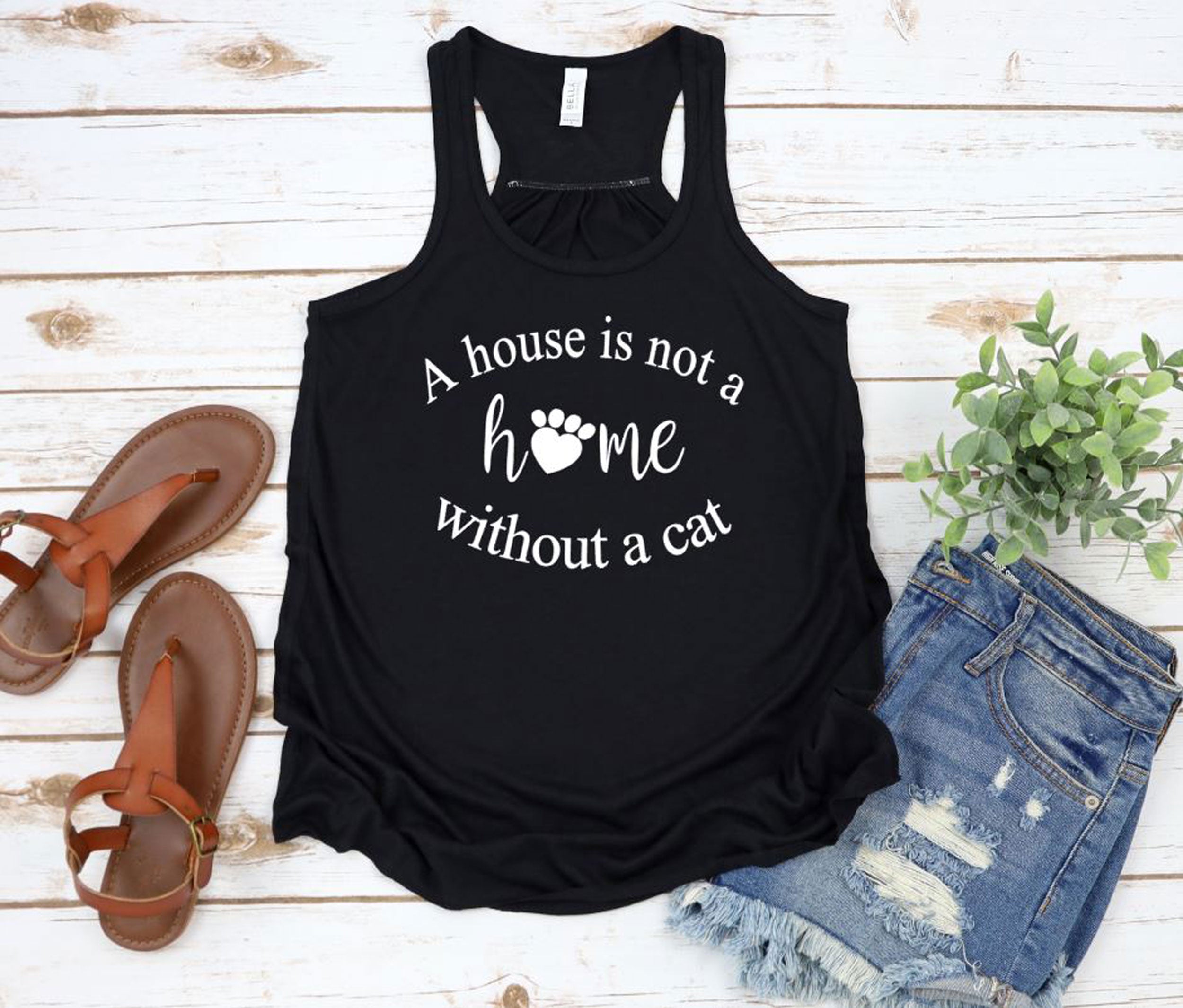 A House is not a Home Without a Cat Ladies Flowy Racerback Tank Top
