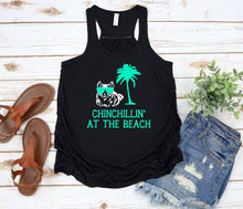 Load image into Gallery viewer, Chinchillin&#39; at the Beach Women Flowy Racerback Tank Top