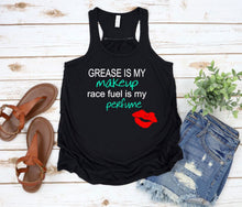 Load image into Gallery viewer, Grease is My Make-Up Ladies Flowy Racerback Tank Top