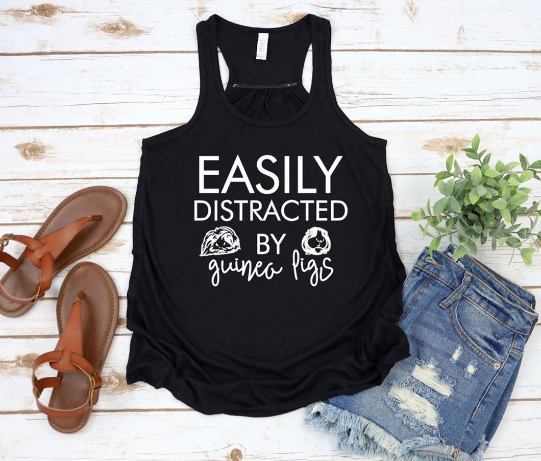 Easily Distracted By Guinea Pigs Women Flowy Racerback Tank Top