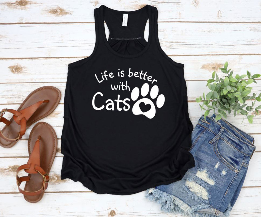 Life is Better with Cats Ladies Flowy Racerback Tank Top