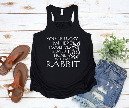 Lucky I'm Here I Could've Stayed Home with my Rabbit Ladies Flowy Racerback Tank Top