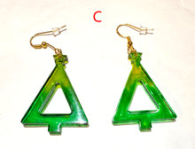 Load image into Gallery viewer, Green triangle-shaped earrings on a white background