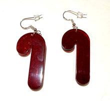 Load image into Gallery viewer, Candy cane-shaped earrings on a white background