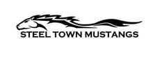 Load image into Gallery viewer, Logo of Steel Town Mustangs with a stylized horse on a white background