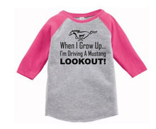 Load image into Gallery viewer, Gray and pink baseball shirt with text and horse graphic on a white background