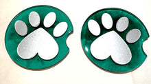 Load image into Gallery viewer, green resin coaster with silver paw prints