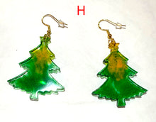 Load image into Gallery viewer, Green and gold Christmas tree-shaped earrings on a white background