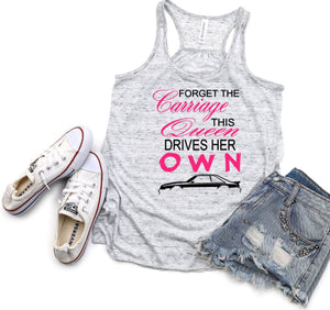 Forget the Carriage This Queen Drives Her Own Mustang (Choice of Car) Ladies Flowy Racerback Tank Top