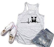Load image into Gallery viewer, Gray tank top with cat design, white sneakers, and denim shorts on a white background