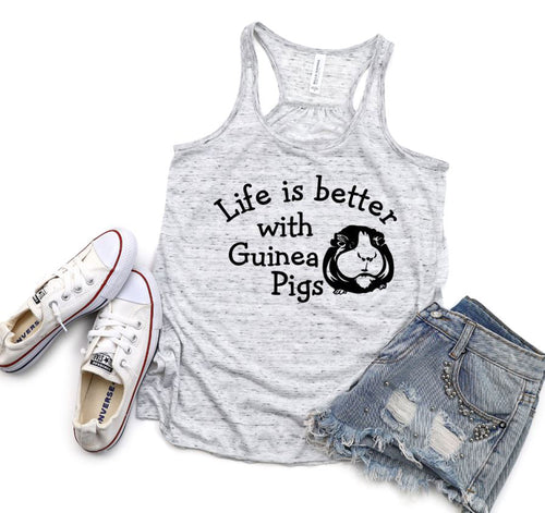 Life is Better with Guinea Pigs Ladies Flowy Racerback Tank Top