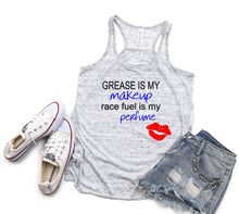 Load image into Gallery viewer, Grease is My Make-Up Ladies Flowy Racerback Tank Top