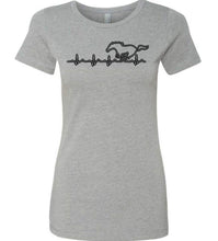 Load image into Gallery viewer, Gray t-shirt with a horse and heartbeat design on a white background