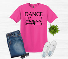 Load image into Gallery viewer, pink t shirt dance squad text