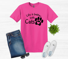 Load image into Gallery viewer, Life is Better with Cats Adult Unisex T-Shirt or Sweatshirt