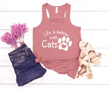 Load image into Gallery viewer, Life is Better with Cats Ladies Flowy Racerback Tank Top
