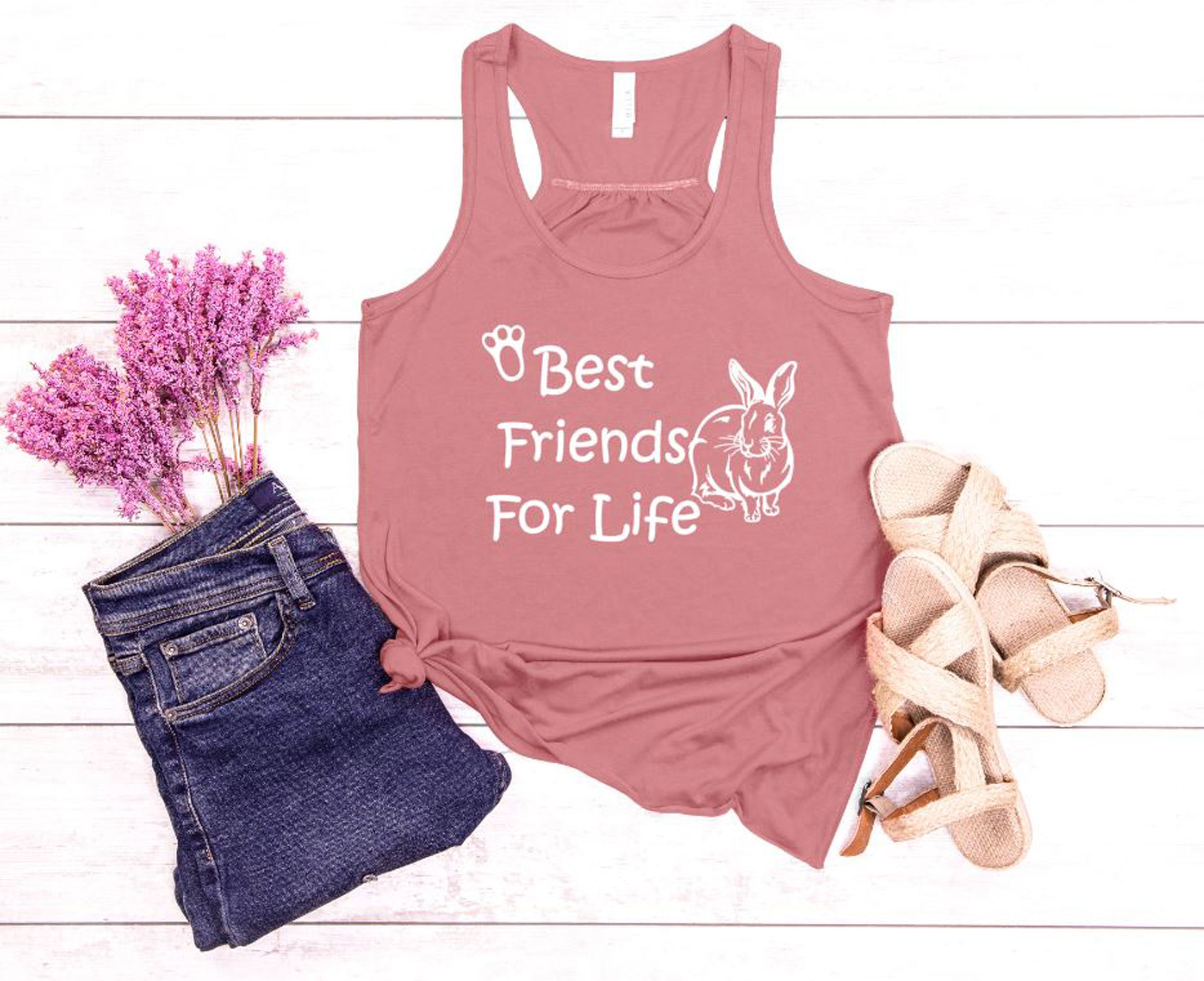 Best Friends for Life Rabbit Ladies Flowy Racerback Tank Top