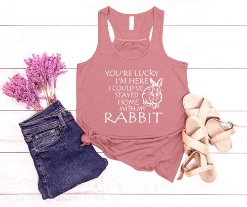 Lucky I'm Here I Could've Stayed Home with my Rabbit Girls Racerback Flowy Tank Top
