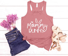Load image into Gallery viewer, Pink tank top with 'Mommy Bunny' text, denim shorts, and sandals on a wooden surface.