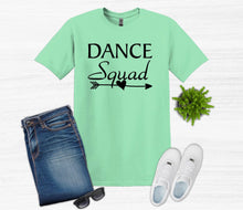 Load image into Gallery viewer, mint green t shirt dance squad text