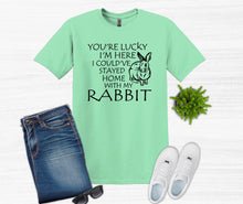Load image into Gallery viewer, Lucky I&#39;m Here I Could&#39;ve Stayed Home with my Rabbit Youth and Adult Unisex T-Shirt or Sweatshirt
