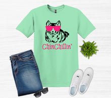 Load image into Gallery viewer, mint green t shirt chinchillin' text with graphic of chinchilla wearing sunglasses