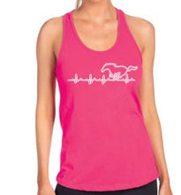 Load image into Gallery viewer, Pink tank top with a horse and heartbeat design on a white background