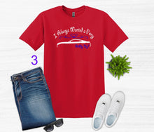 Load image into Gallery viewer, Red t-shirt with text, blue jeans, white sneakers, sunglasses on a white background